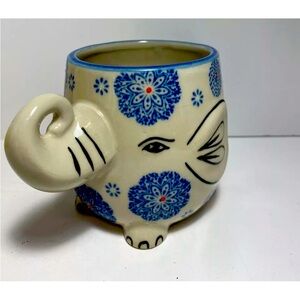 Vintage EB Yokohama Studio Blue Floral Textured 3D Japan Coffee Mug excellent